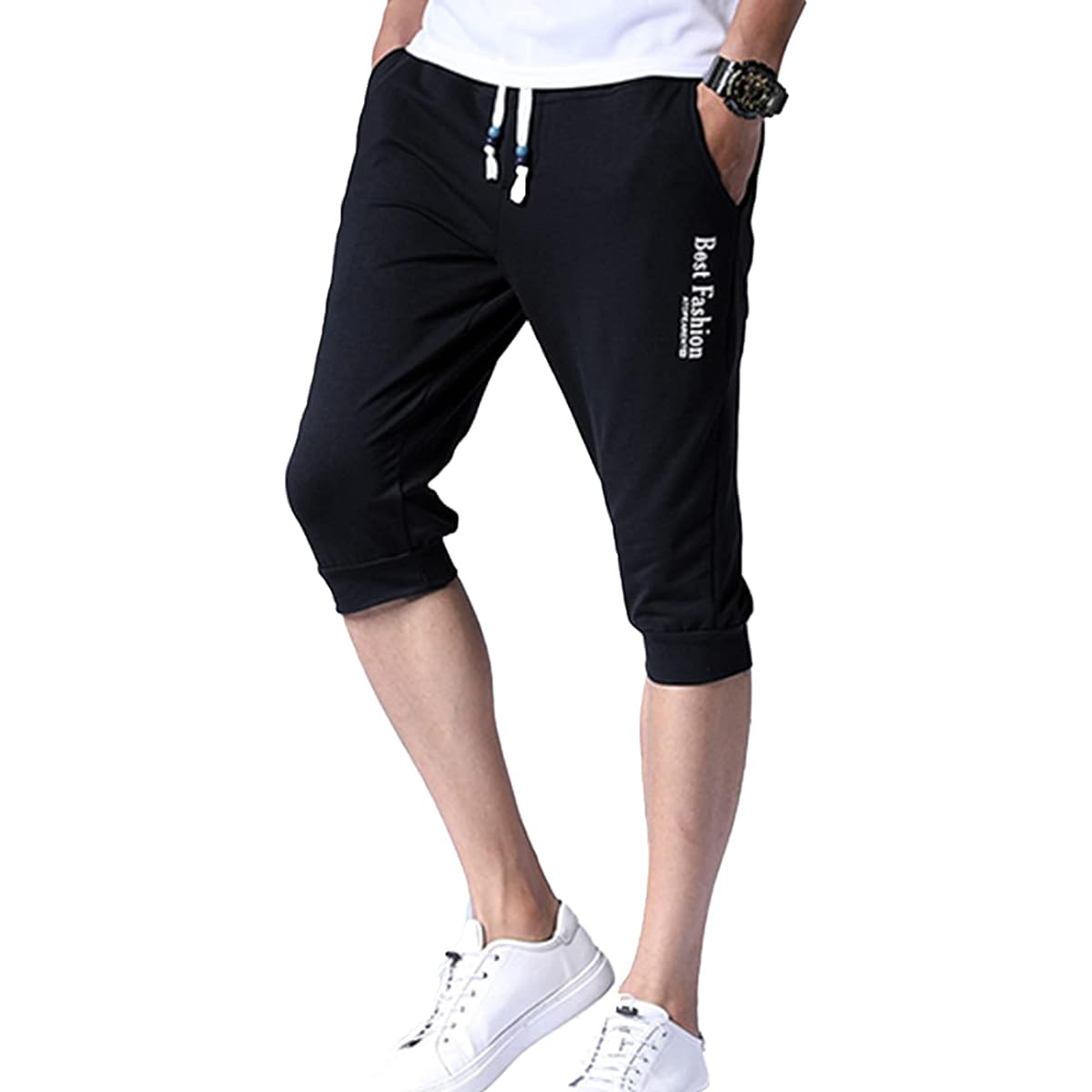 Sweatshirts, Men's Half Pants, Training Pants, 3/4 Length, Sports Sweatshirts, Stretch, Loungewear, Sports Training, 3/4 Length, Cotton, Summer, Plain, Casual