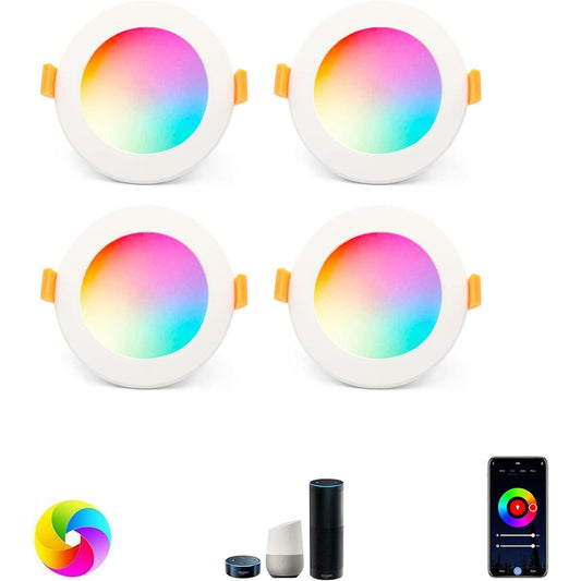 Arotelicht LED Downlight, Dimmable, Toning, Alexa Compatible, WiFi, 9W, RGBW, 4 pcs, Recessed Ceiling Light, 90-100 φ Hole, Google Home and Alexa Compatible, Smart Downlight, App Control, Smartphone