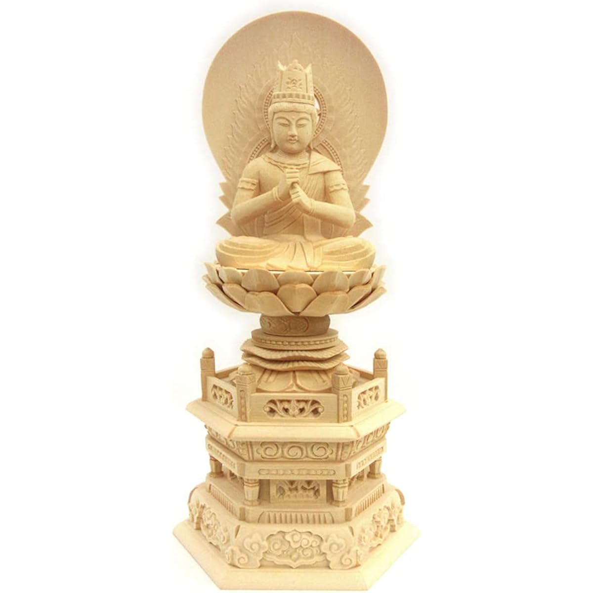 Kurita Buddha Statue Brand [Tathagata] (Vajra World) Dainichi Nyorai Seated Statue 3.0 Dimensions (Total Height 31.5cm, Width 15cm, Depth 11.5cm) High Quality Wood Carving Made of Cypress Wooden Sunlight Back Hexagon Stand 5610