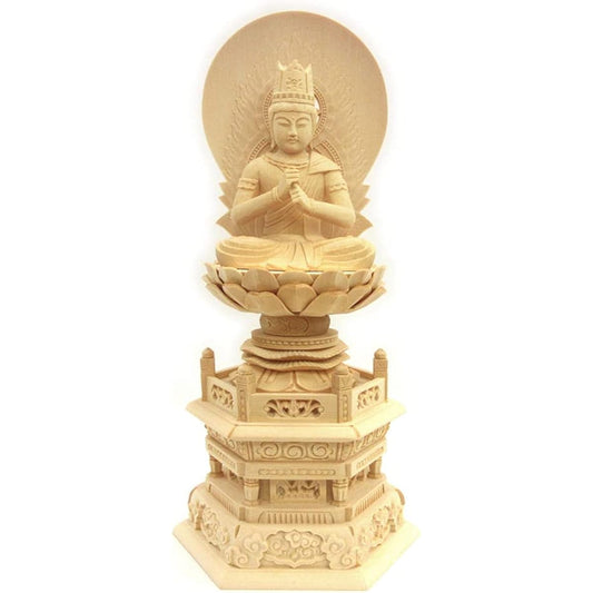 Kurita Buddha Statue Brand [Tathagata] (Vajra World) Dainichi Nyorai Seated Statue 3.0 Dimensions (Total Height 31.5cm, Width 15cm, Depth 11.5cm) High Quality Wood Carving Made of Cypress Wooden Sunlight Back Hexagon Stand 5610
