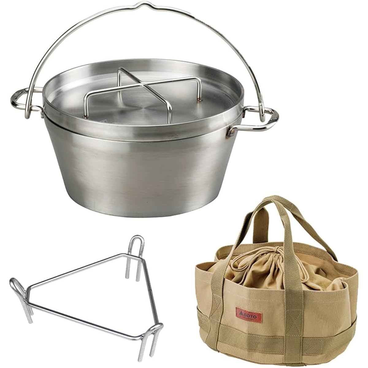 SOTO Made in Japan (Made in Tsubame-Sanjo) Dutch Oven, Stainless Steel, No Seasoning Required, Easy to Clean (Dishwasher Safe, Detergent OK), High Heat Storage (Versatile), Durable (Rust Resistant/Impact Resistant), Deep Outdoor, Camping, Bonfire, Gas Fi