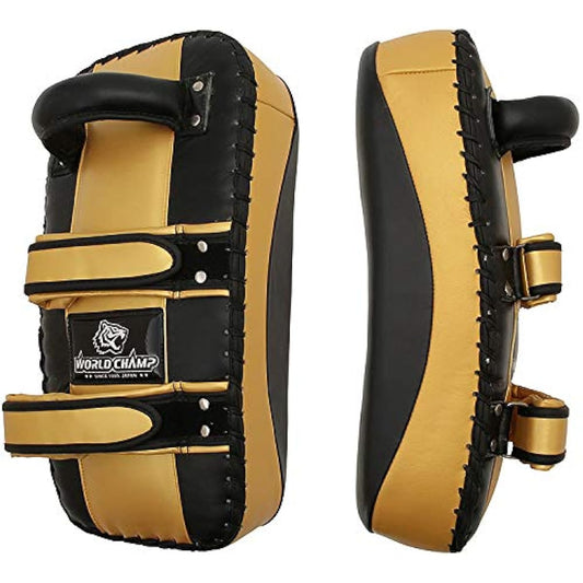 World Champ Genuine Leather New Thai Kick Mitts (Set of 2) Black/Gold