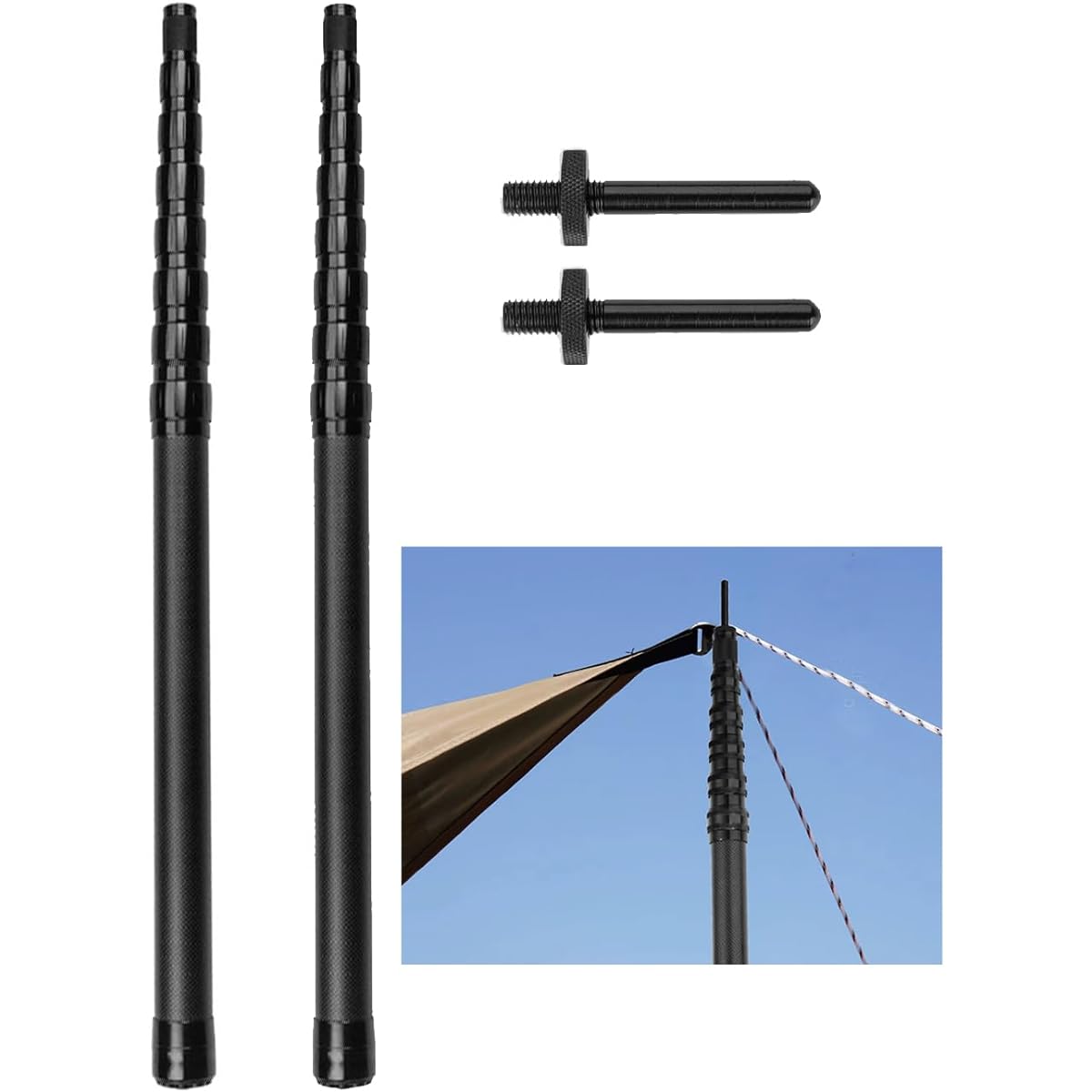 BBQCTR Tarp Carbon Pole Telescopic Tent Pole 62~240cm Telescopic Lightweight 6-Segment Stepless Adjustment Approx. 394g/piece Compact