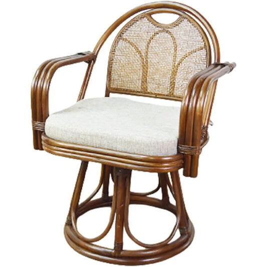 Otake Sangyo Rotating Rattan Chair High Type Brown Approx. 55cm x 50cm x 75cm Rattan Chair Living Dining Japanese Room Tatami Chair High Chair High Rattan Chair Chair
