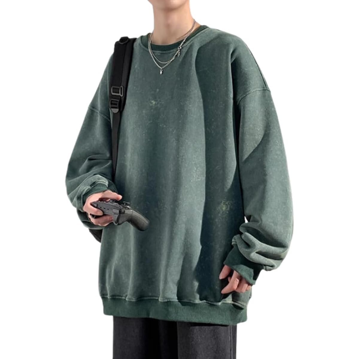 [foveitaa] Sweatshirt, Men's, Autumn Clothing, Long Sleeve, Pullover, Parka, T-Shirt, Large Size, Loose, Plain, Big Silhouette, Stylish, Drop Shoulder, Spring/Autumn Clothes, Casual, Simple, Stylish, Crew Neck Tops
