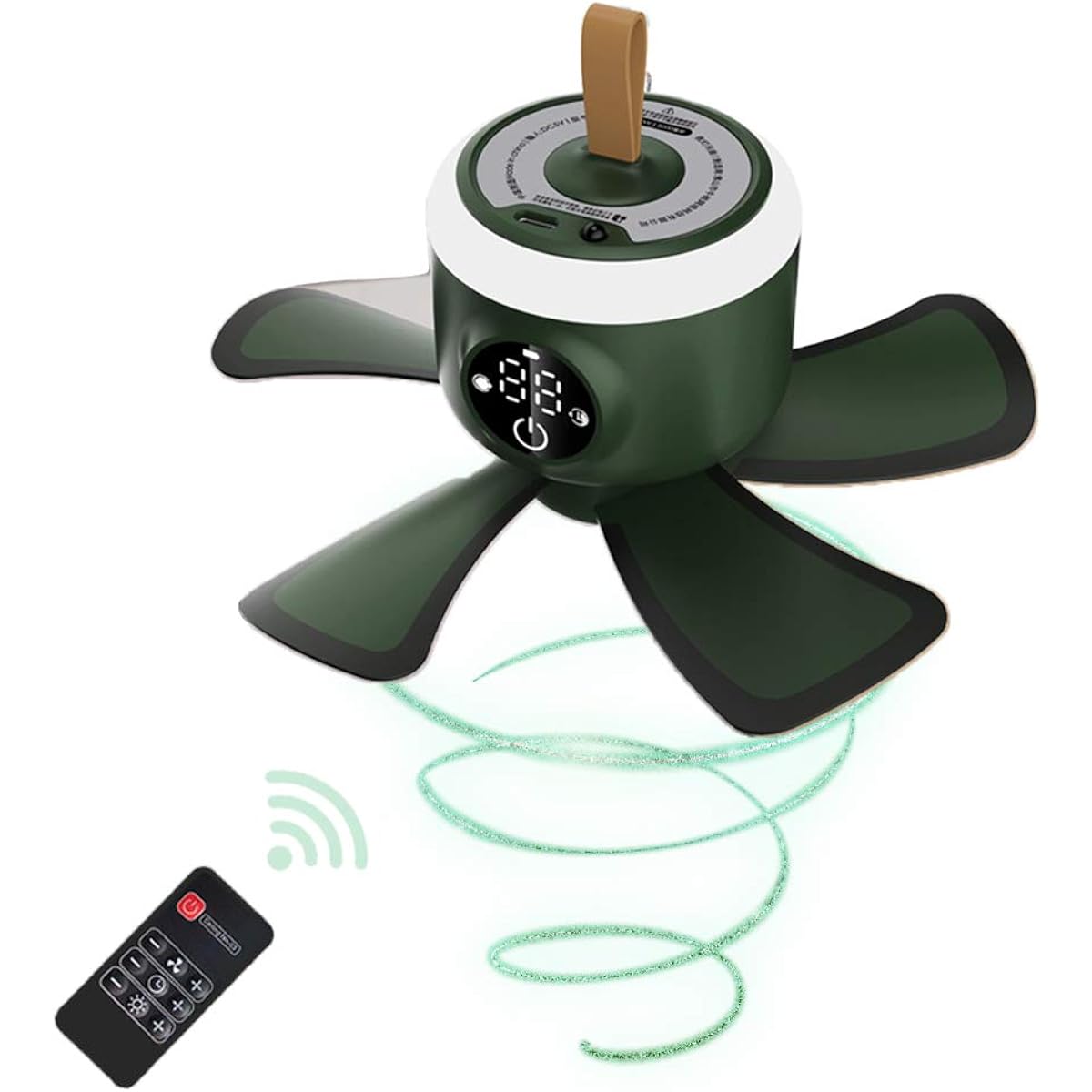MACOLAUDER Ceiling Fan Light 7-16 Hours Continuous Use Night Light Fan Ceiling Kaya Bed Camping USB Charging 4 Air Flow Levels 4 Dimming Levels 1-8 Hour Schedule Children's Room Bedroom Japanese Room Lighting Quiet Remote Control Included Green