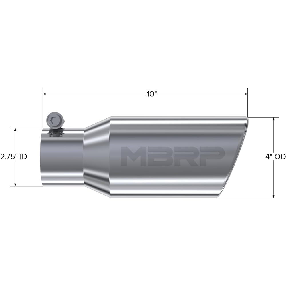 MBRP T5157 T304 Angle Roll end chip outer diameter 4 inch inlet 2 3/4 inch length 10 inches