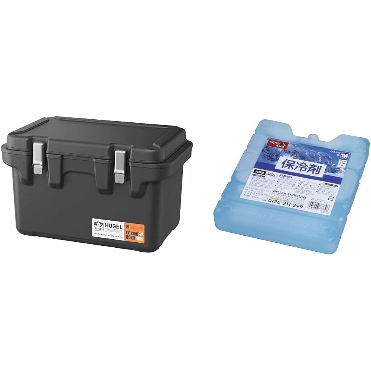 [Set] Iris Ohyama Vacuum Insulated Cooler Box 20L Charcoal Gray Cooler Box Leisure Cooler Outdoor Sports HUGEL VITC-20+Iris Ohyama Ice Pack Hard CKB-500