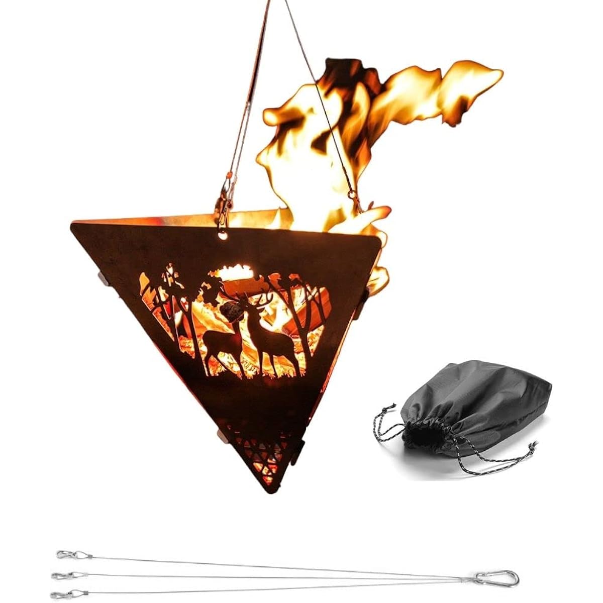Bonfire stand, fire stand, fire blowing stick, foldable, lightweight, compact, fire starter, stylish, solo, solo camping, bonfire, hanging, stainless steel, outdoor (bag included)