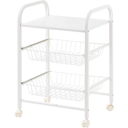 Iris Plaza Kitchen Wagon, 3 Tiers, with Casters, Casters with Stopper, Width 50cm, Drawer, White, Wagon, Storage, Large Capacity, Easy to Assemble KCW-50WT