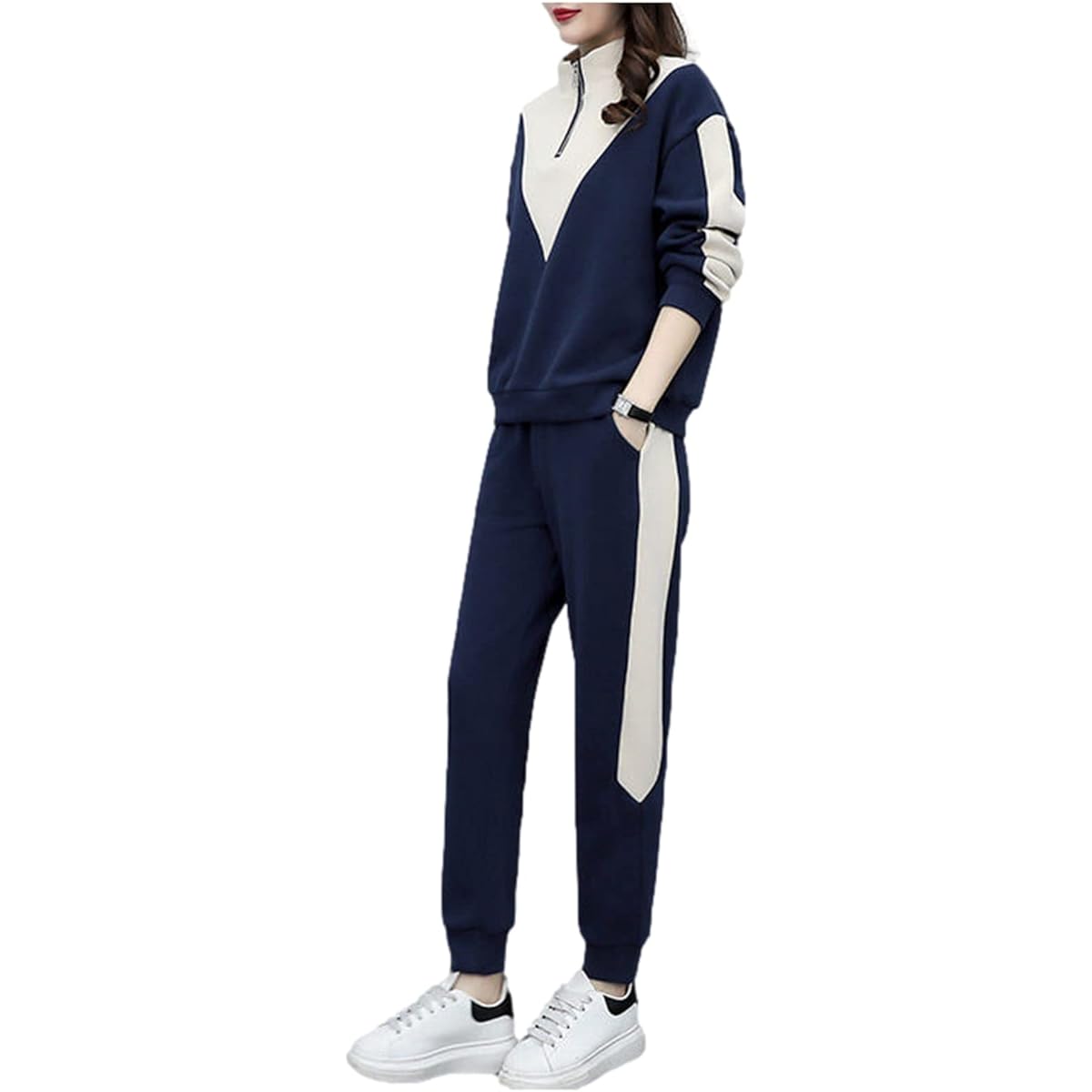 [G-tiamo] Fleece-lined tracksuit top and bottom set, loungewear, setup, women's sports and fitness wear, 04