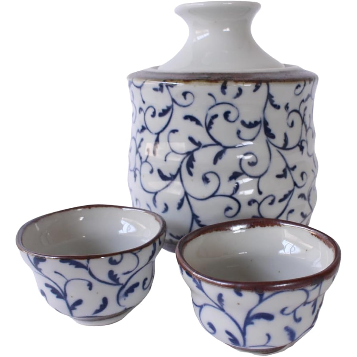 Ale-net Sake Ware, Cold Sake Ware, Tokkuri, Hot Sake, 300ml, Tsuru Arabesque, Sake Warmer, Sake Ware with Heater (Large), Includes 2 Cups, Pottery, Mino Ware