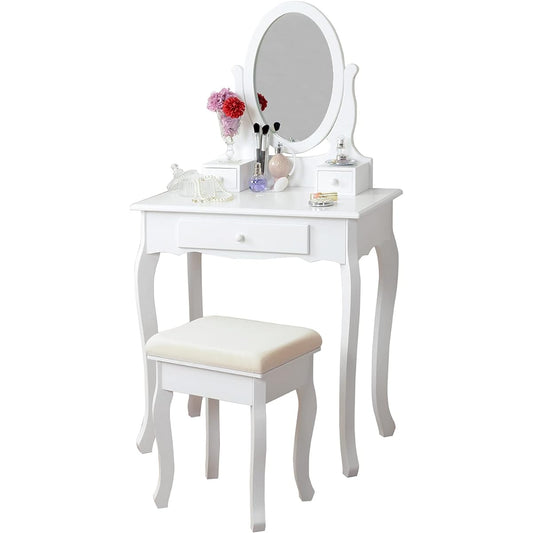 Hagihara MD-6567WH Dresser Vanity Mirror Stand Princess Cat Feet Single Mirror White Chair Set 1 Width 70 Depth 40 Height 130