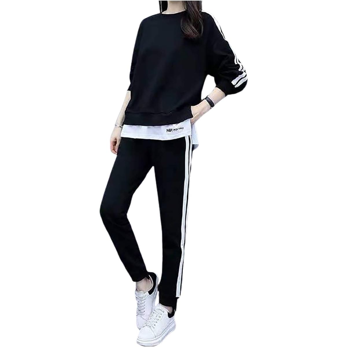 [TuNatch] Layered Sweatshirt, Top and Bottom Setup, Lined Sweatshirt, Easy Pants, Loungewear, Sports, Women's 2