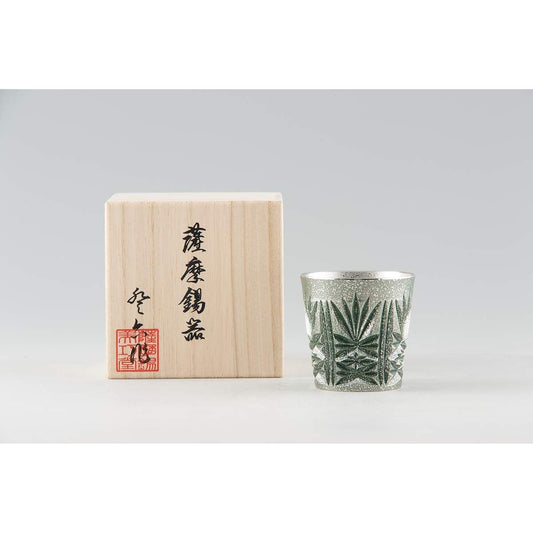 Iwakiri Bikodo Satsuma Tinware Tin Kiriko Glass (Green) Ibushi Processing 120ml Product No. 94