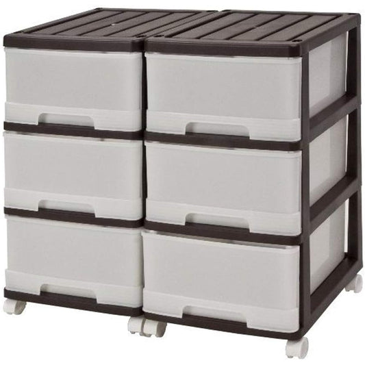 Storage Case Slim Chest Deep Drawer 3 Tiers Assembly Type Made in Japan (Set of 2 3 Tiers, Brown) MJ-F3-2BR