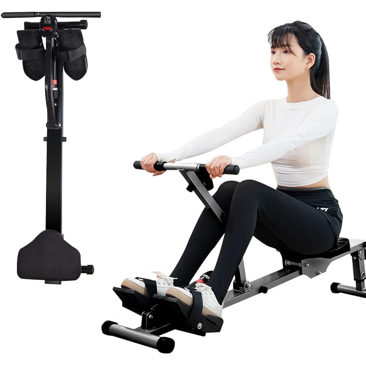 Rowing machine, rowing exercise equipment, 12 level load adjustment, muscle training, aerobic exercise machine, rowing training machine, allows you to exercise while doing it, easy to assemble, quiet...