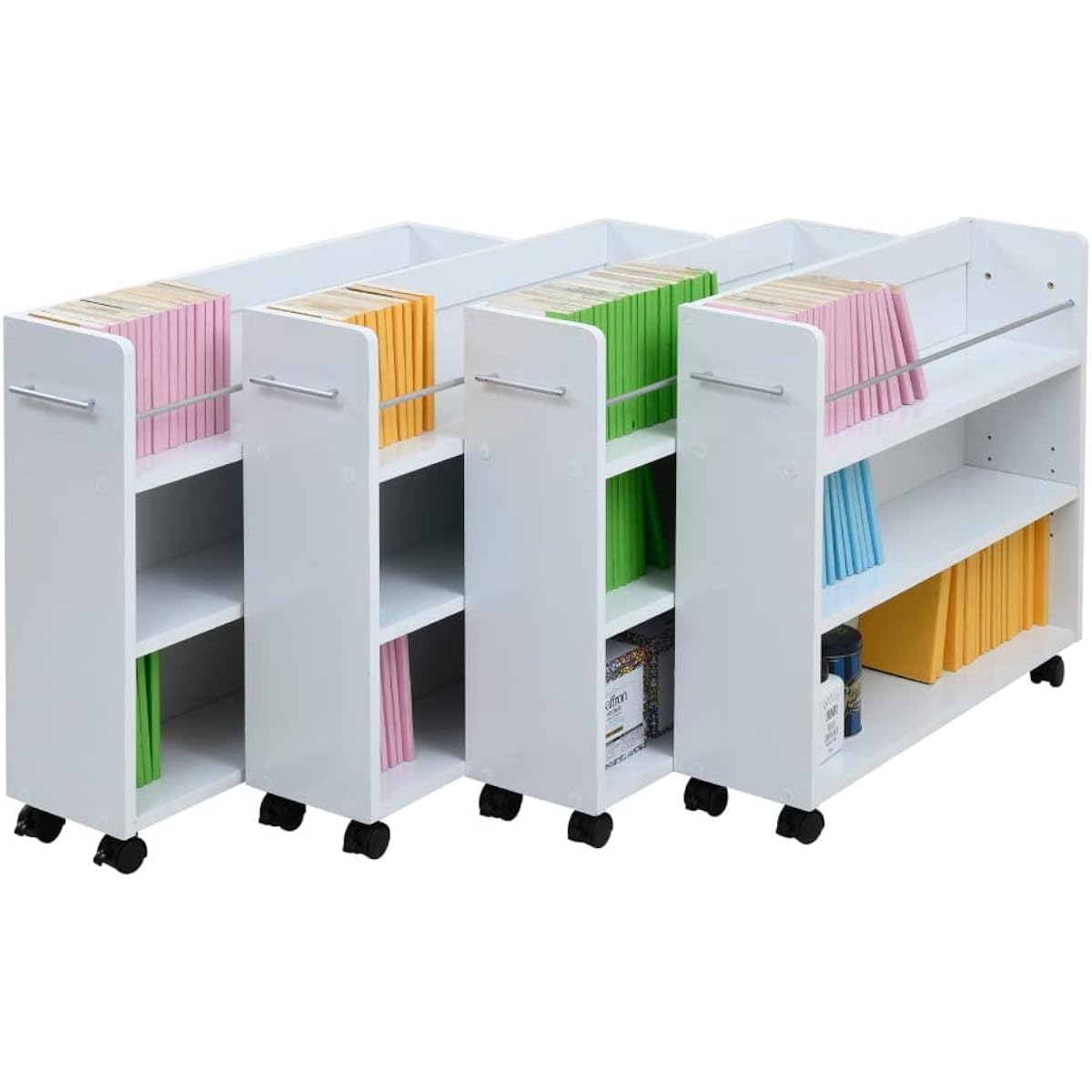 JK Plan Closet Storage Rack Bookshelf Set of 4 Width 19 Depth 78 Wagon Organizer with Casters SGT-0130SET-WH Ho