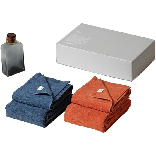 ideaco Gift Mouthwash Bottle & Japanese Senshu Towel Indigo/Terracotta 4 Pieces Total 5 Piece Set (MOUTH WASH BOTTLE & towel pair gift indigo/terracotta)