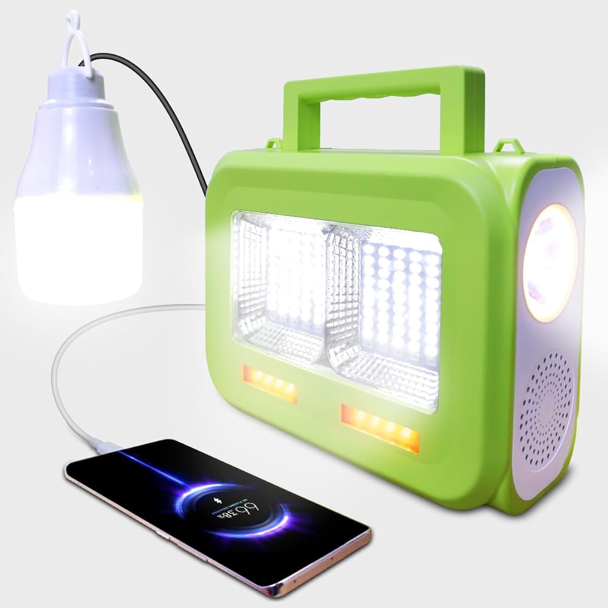 LED Solar Multifunctional USB Rechargeable Lantern, Handheld Light with Bluetooth Speaker, Super Bright Outdoor Waterproof Camping Light, Disaster Emergency Light, Search Light, Foldable Handle, Can Charge Cell Phones, SOS Warning Light, Free Bulb Provid