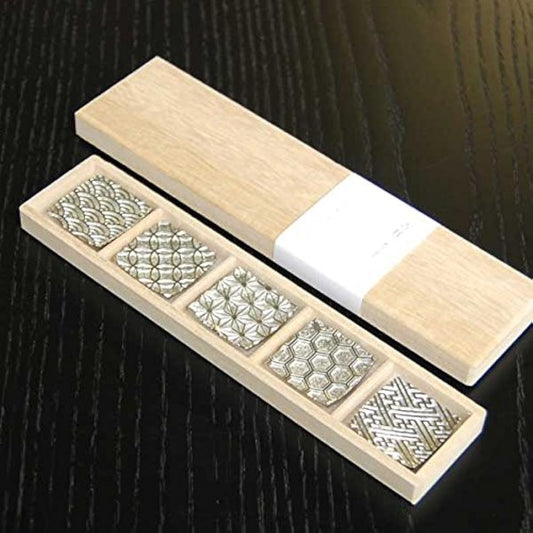 [Sumiya Saburo Shoten] Tin chopstick rest auspicious pattern 5-piece set