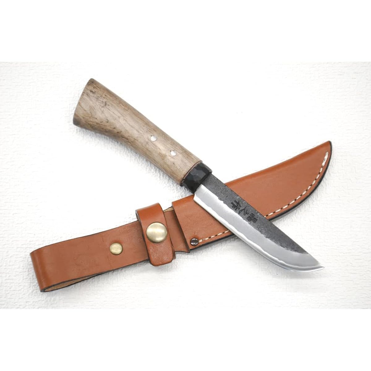 Akinosaku Tosa Shimanto Keiryu Knife 105 Hitachi Aogami No. 2 Steel Double Edge Kurotsuchi Eye Black Round Ring Oak Oil Sten Handle Cowhide Case (Brown) Kei-002 Toyokuni Sheath Knife Forged Outdoor Camping Mountain Climbing