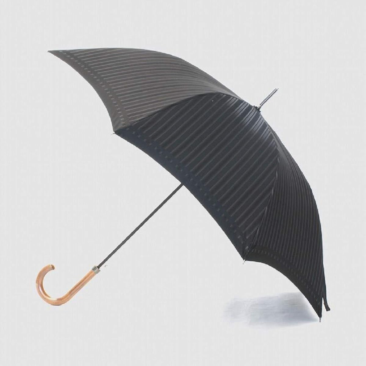Makita Shoten Umbrella Men's Long Umbrella Tie Front Stripe x Back Plain Black Luxury Koshu Ori Rib 65cm Jump Made in Japan