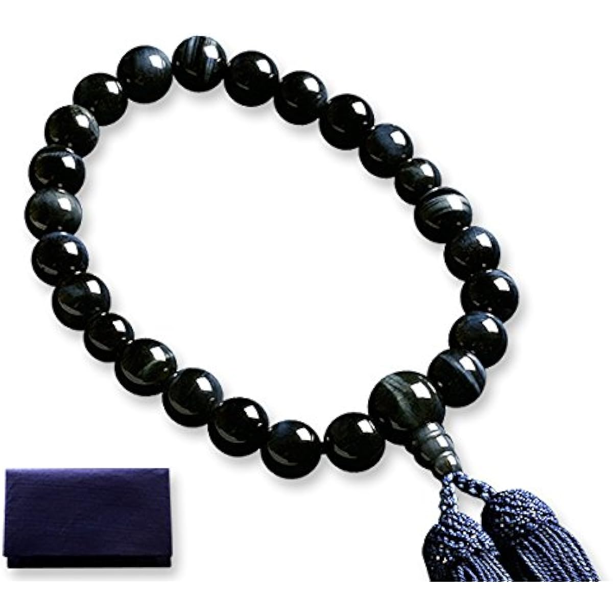 Kyoto Buddhist Altar Hayashi Prayer Beads for Men Pure Silk Head Tassel Blue Tiger Eye Stone [Hawkseye] [Prayer Bag Set] M-043 Kyoto Prayer Beads *This prayer beads can be used by all sects.