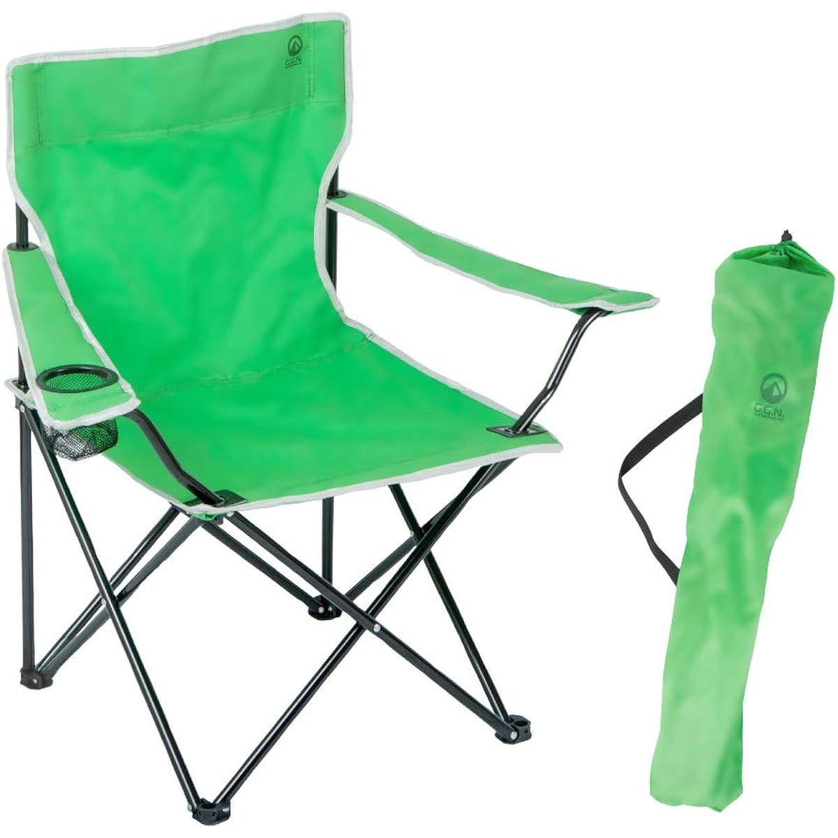 GN Outdoor Chair, Foldable, Convergent, Lightweight, Compact, Includes Drink Holder, Easy to Assemble, For Barbecue, Outdoor Sports, Watching Green