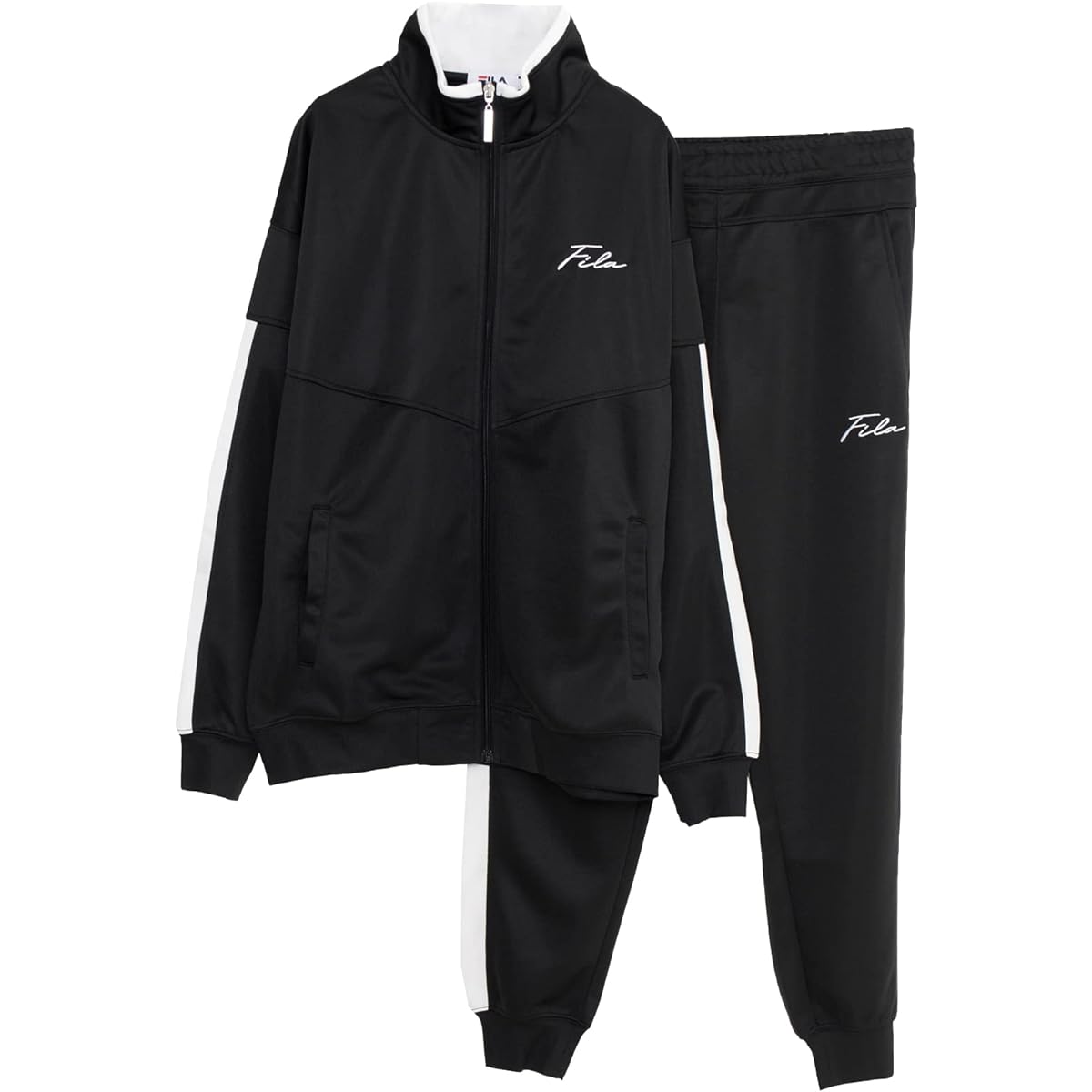 [Fila] Jersey Top and Bottom Set, Running Wear, Track Jacket, Jogger Pants, Color Switching, Big Silhouette, Long Sleeve, Fitness Training Wear, Large Size