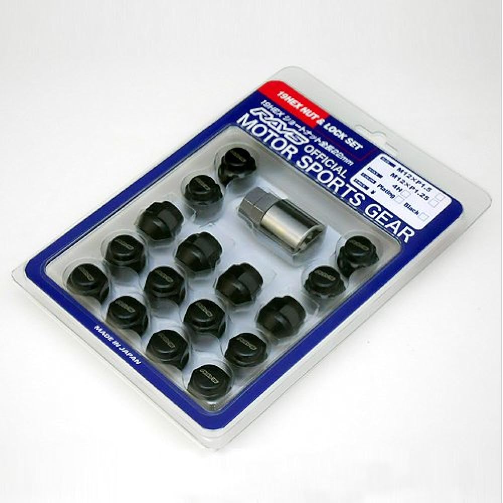 [RAYS] 19HEX lock & nut set short type for 4 holes M12 x 1.25 BK (black) 22mm 74082000005BK