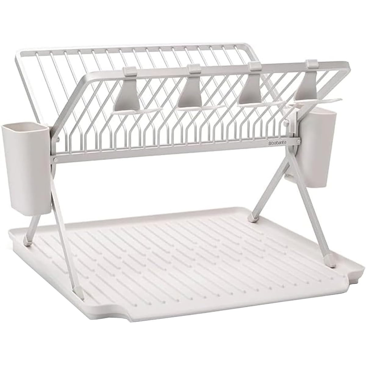 Brabantia Foldable Dish Drying Rack Large Draining Basket with Cutlery & Tray & Glass Hook Light Gray 139444 Size: Width 51 x Depth 42 x Height 31.5 cm
