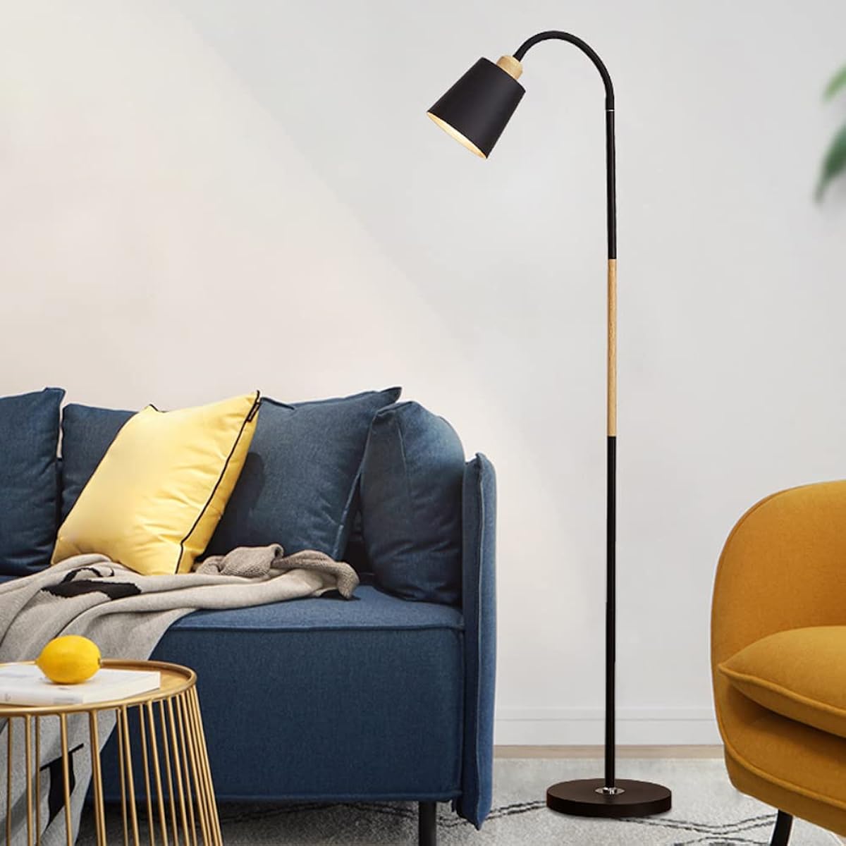Susuo Scandinavian Style Floor Stand Light, 110V-120V, Modern Stand Light, LED Compatible, Lighting, Floor Lamp, Stylish, Indoor Lighting, Perfect for Restaurants, Bedrooms, Work, etc., No Bulb, 1 Light, Black, Curved, ss759330BC