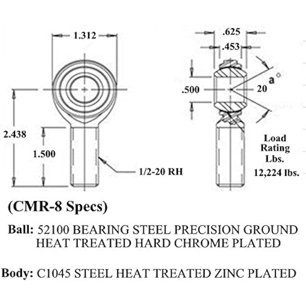 QSC 1/2 X 1/2-20 Economy 4 Link Rod With End Kit Pin .065 Wall rod end-Heim joint