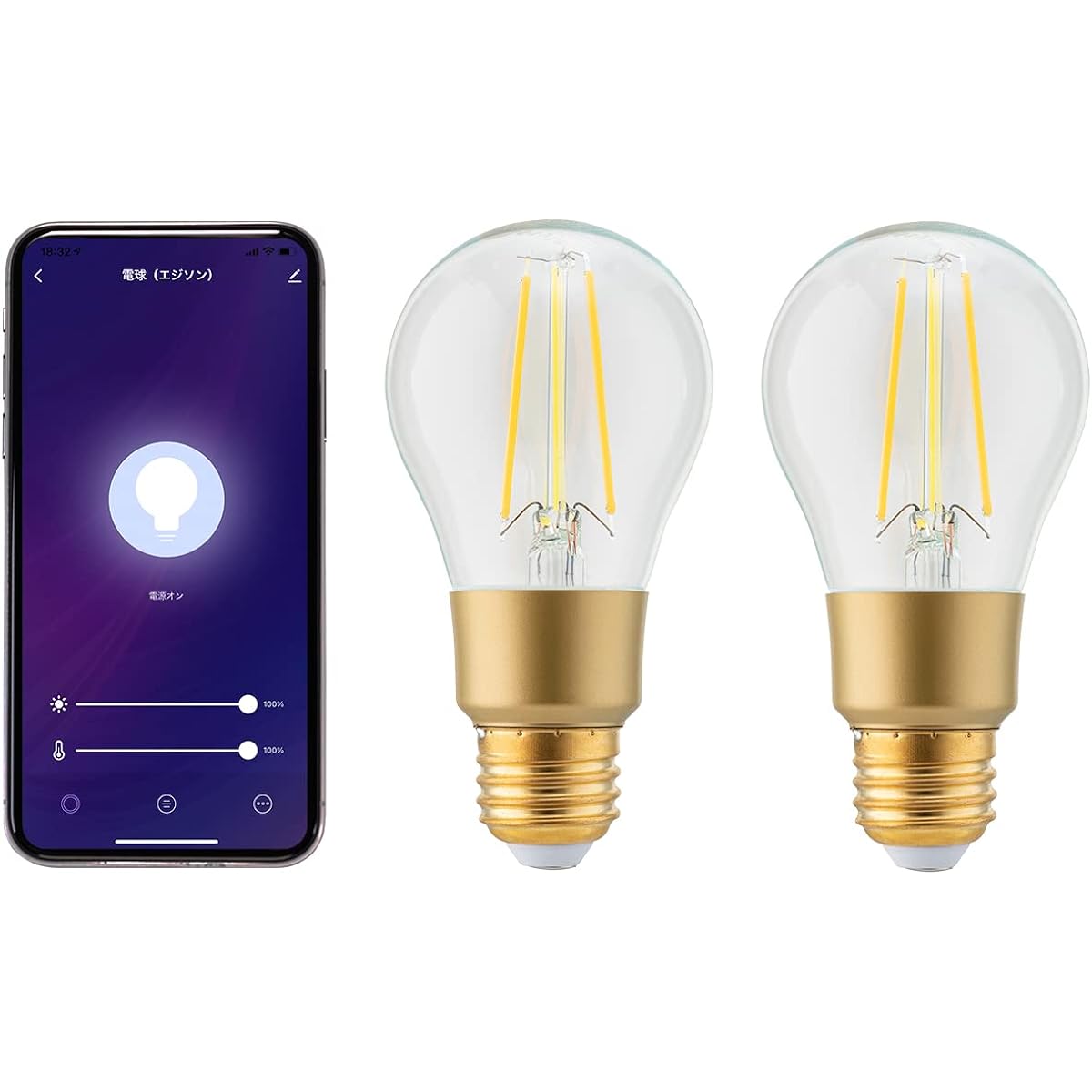 [Amazon Alexa Certified] +Style LED Edison Light Bulb (Dimmable/Tonal Color/E26) Set of 2 Daylight Light Bulb Color LED Bulb 60W 810lm Smart Dimmable Color Hub No Bridge Required Made by Japanese Manufacturer Compatible with Amazon Alexa/Google Home PS-L