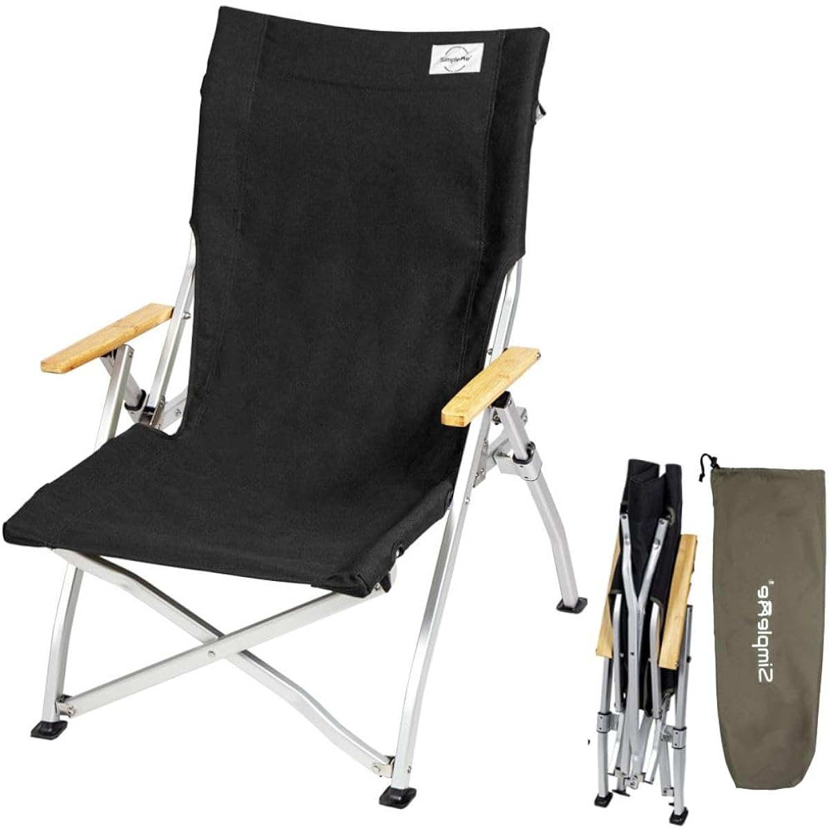 Simpleme Snow Peak Chair Outdoor Chair High Back Ultra Light Aluminum Folding Snow Peak Low Chair Compact Portable Load Capacity 120KG Sitting Height 31cm Suitable for Fishing Outdoor Camping (Black)