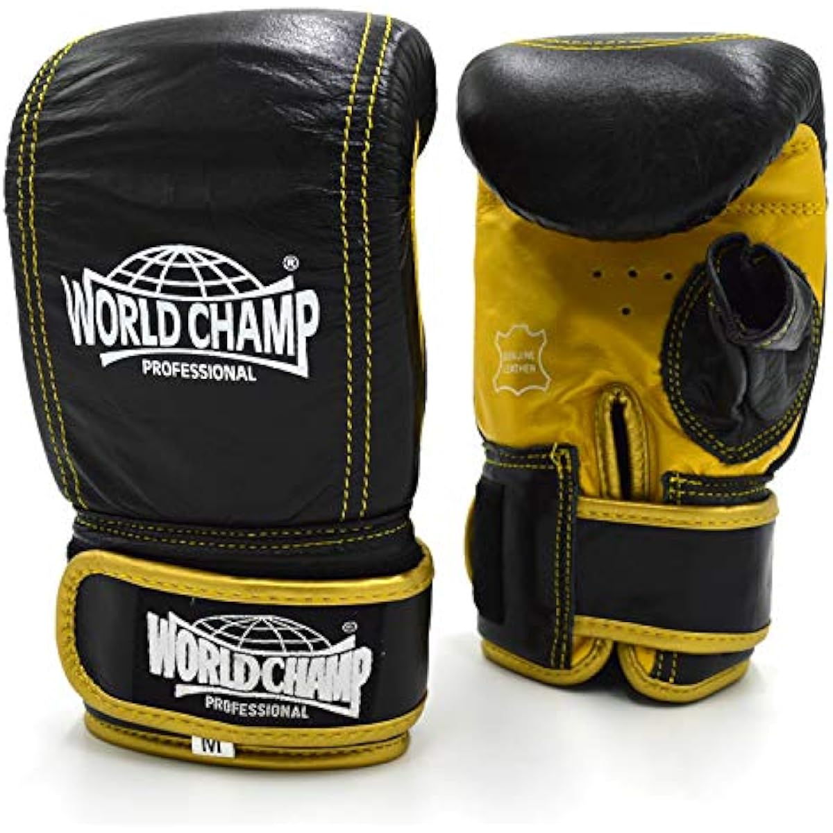 WORLDCHAMP Genuine Leather Punching Gloves Traditional (Black x Gold) WCPGTD1