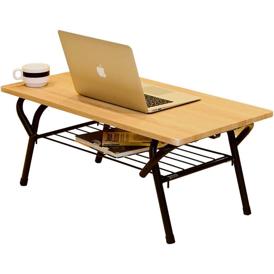 [Yamazen] Low Table (Folding) with Shelf (Easy to put on and take off) Mini Table Desk Complete Product Width 80 x Depth 40 x Height 32 cm Living alone Vintage Oak/Sand Black FTLT-8040(OAKSBK) Telework