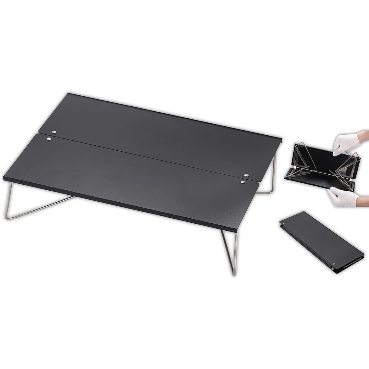 Rimikuru Outdoor Table, Camping Table, Foldable, Compact, One-Touch, One-Action, Storage Bag Included, Small, Lightweight, Aluminum, Black (Black)