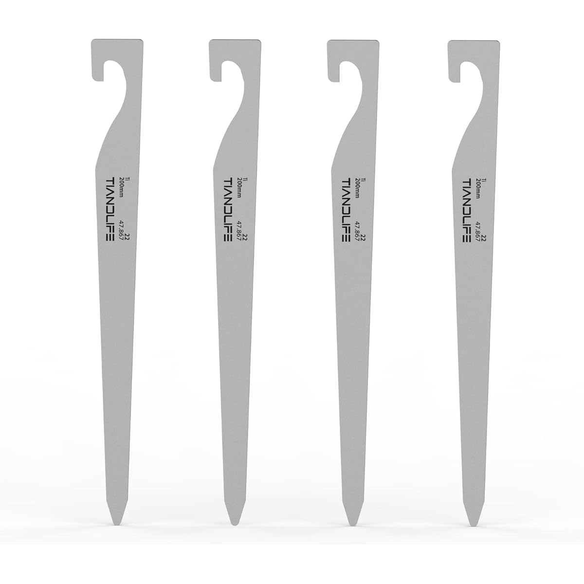 Pure titanium tent pegs, 20cm, set of 4, strong, lightweight, integrated, no welding, for tents and tarpaulins