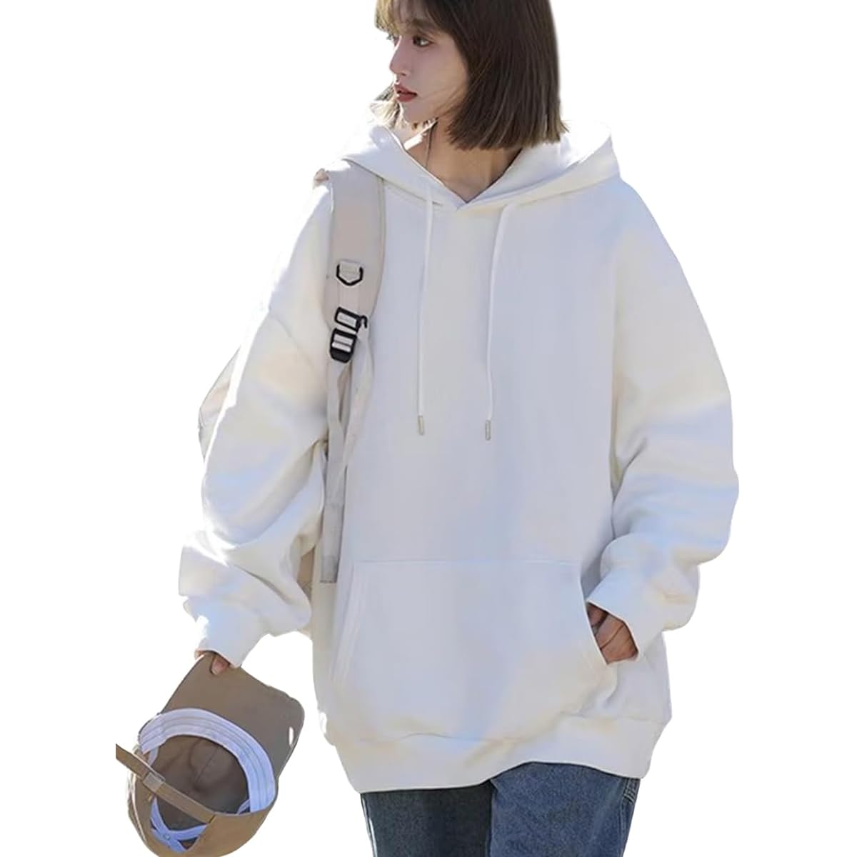 [JHIJSC] Women's Parka, Spring, Long Sleeve, Loose, Brushed Lining, Pullover, Plain, Stylish, Large Size