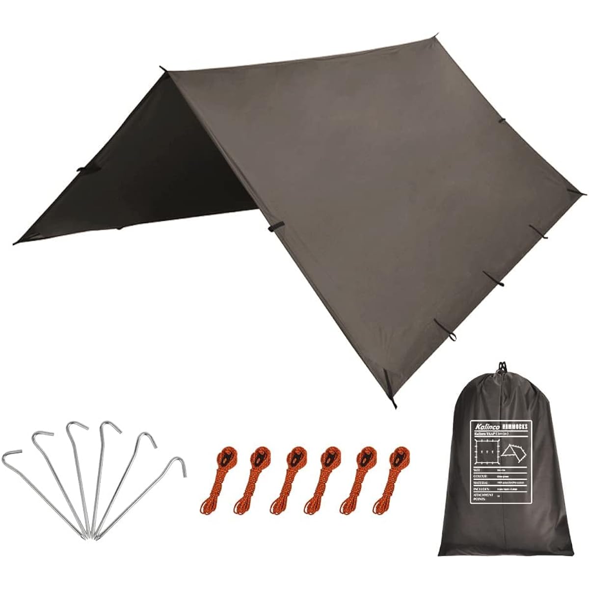 KALINCO Waterproof Tarp, Camping Tarp Tent, UV Protection, Ultraviolet Protection, Ultra Lightweight, Shade, Sun Shade, Light Shielding, Heat Shielding, Easy to Carry, Storage Case Included, Outdoor, Picnic, Outdoors, 3 x 3 m