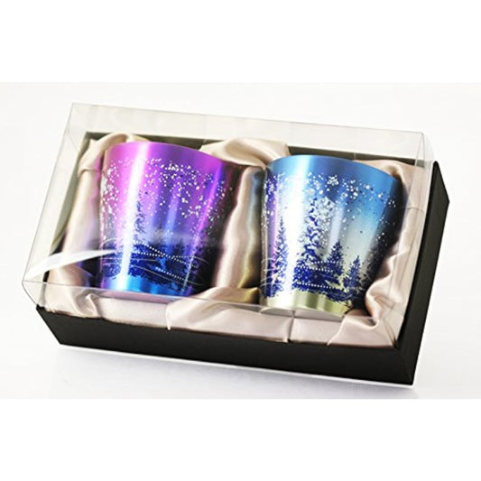 HORIE Made in Tsubame, Niigata Prefecture Pure Titanium Double Tumbler Hana Titanium 250cc Snow Flower (Magenta/Blue) Set of 2 T-15-SK250MB
