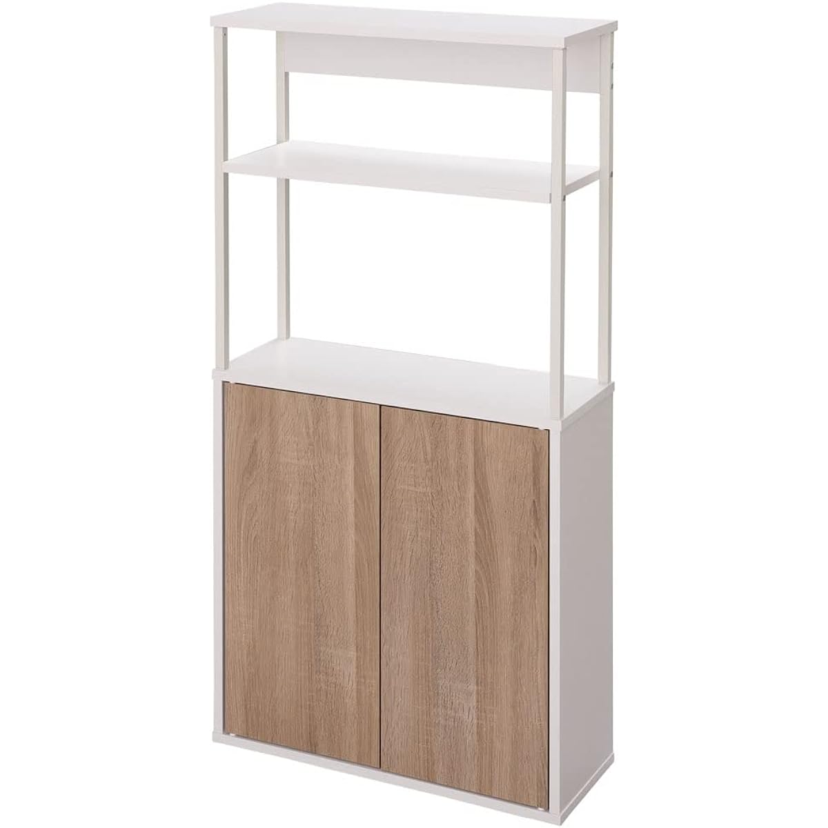 Iris Ohyama Iron Wood Shelf Stylish Design Large Capacity Storage Kitchen Cabinet Cupboard Width 59 x Depth 21.6 x Height 120.4 IWKC-590 Warm White/Light Natural