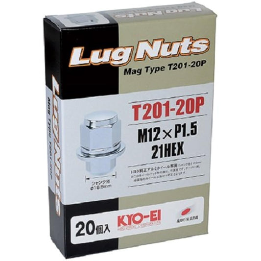 KYO-EI (Kyoei Sangyo) Toyota genuine flat aluminum wheel dedicated mag type nut 21HEX M12 x P1.5 chrome plated 20 pieces T201-20P