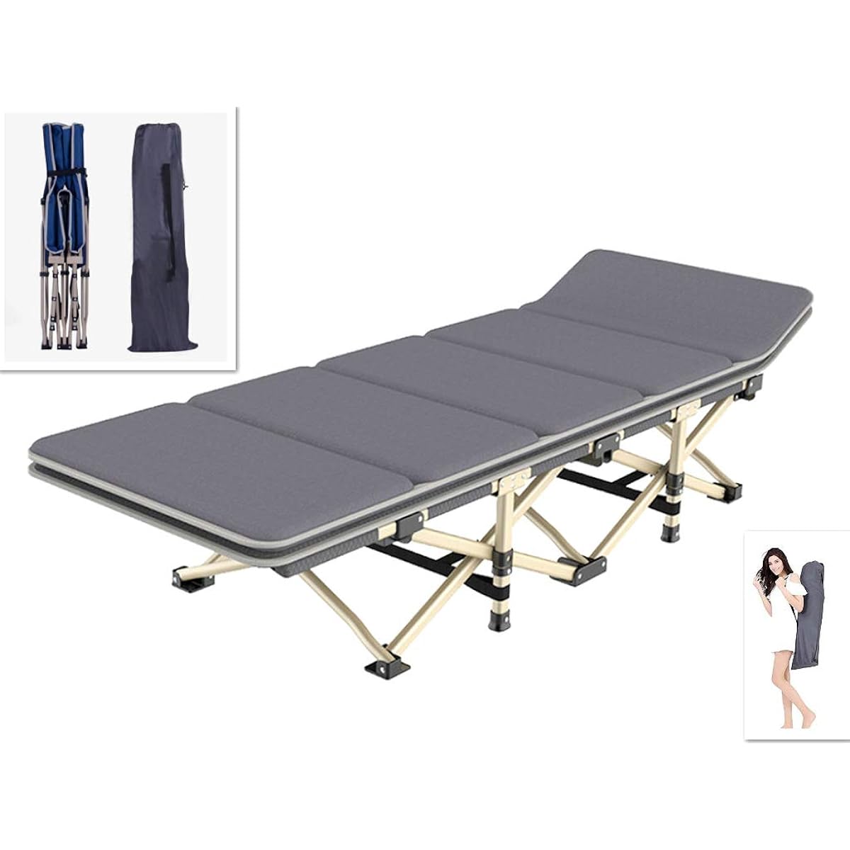 [ZOOBLY] Camping Bed, Simple Bed, Single Folding Bed, Compact, Outdoor Bed, Lightweight, Bed for Disaster Prevention and Guests, Portable, Folding Bed, No Assembly Required, Load Capacity 180kg