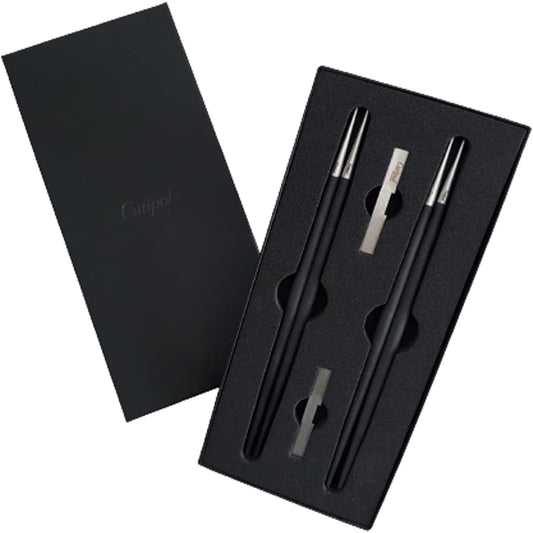 Cutipol GOA Chopsticks + Chopstick Rest Pair Gift Box (Black/Silver)