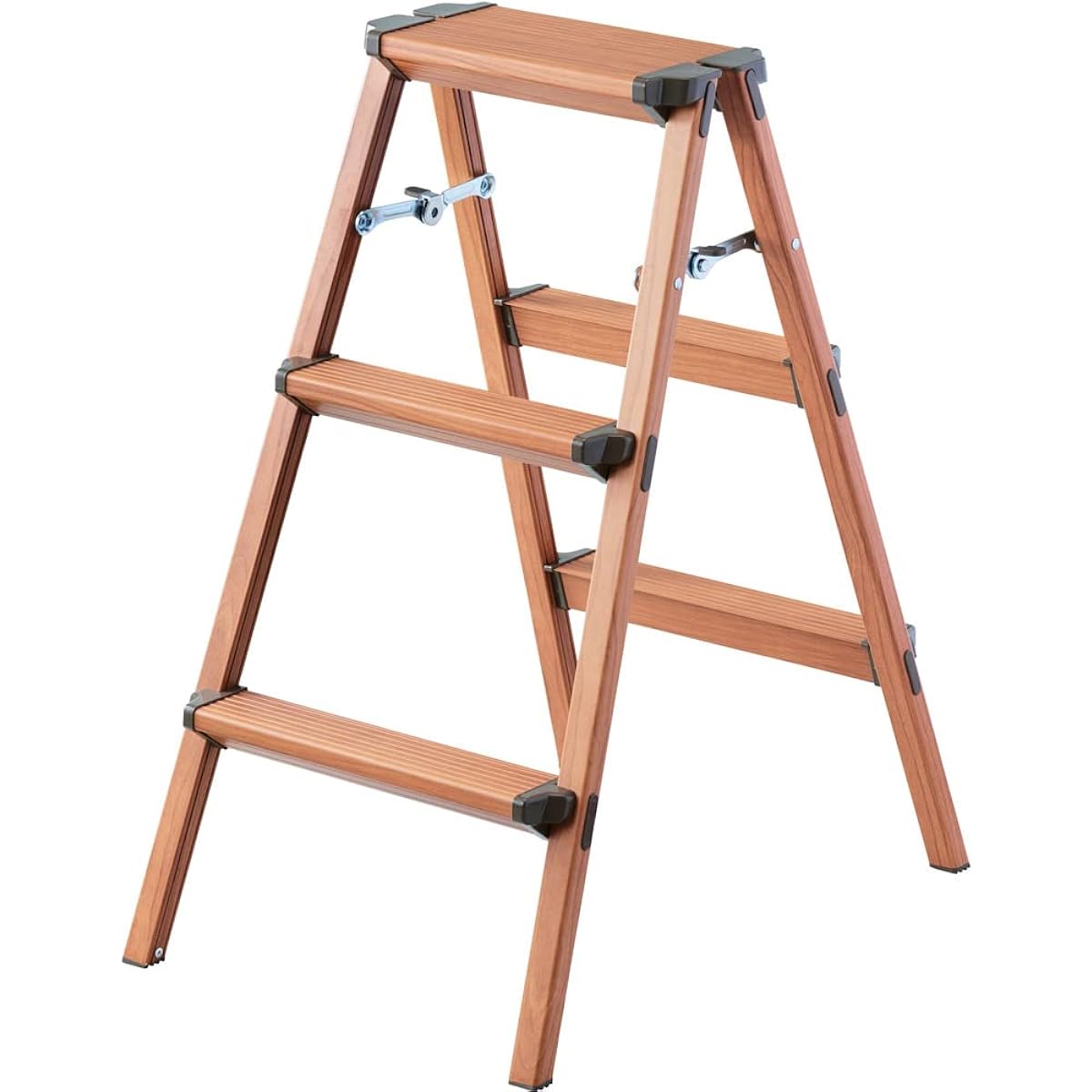 Tenma Wood Grain Pattern Stepladder Brown Woody Step 3 Tiers Width 45 x Depth 66 x Height 79 cm