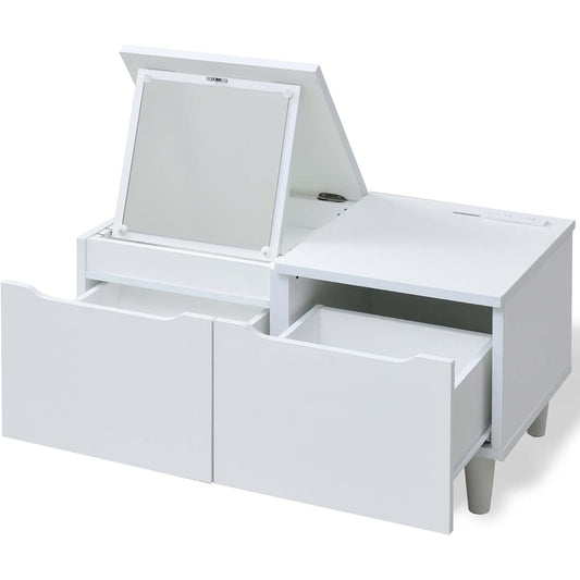 [Yamazen] Low Table (Dresser Table) White [Complete Product] Includes Storage, Outlet, Mirror, Center Table, Width 75 x Depth 40 x Height 39.5cm, White SDT-7540(WH)