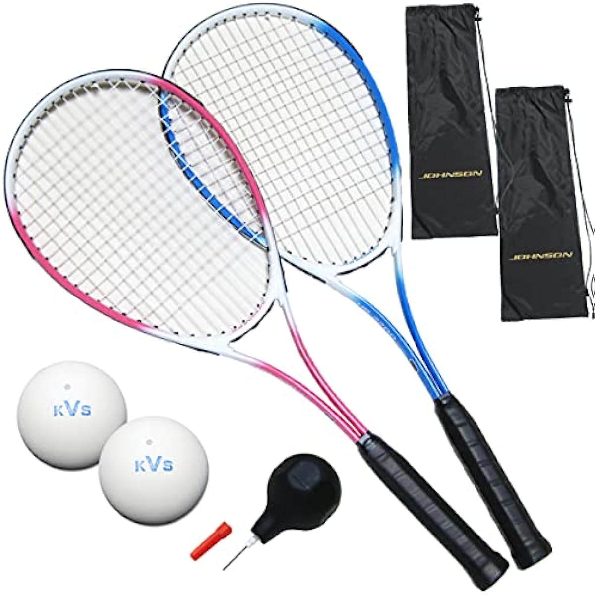 Soft Tennis Racket Set of 2, Soft Tennis Racket, 2 Soft Balls, Includes Ball Pump, For Beginners, JOHNSON HB-2200 (Color/Blue & Pink)